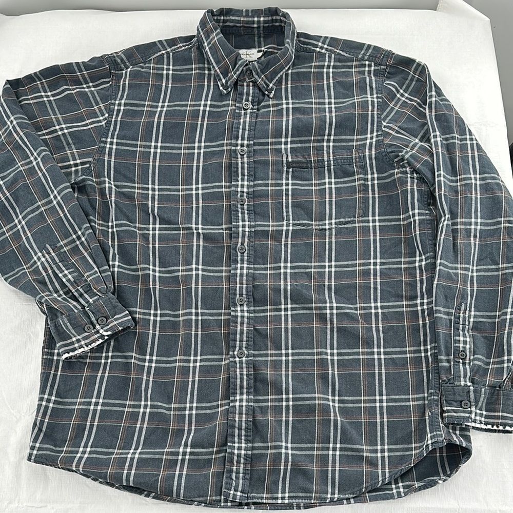 Calvin Klein Jeans Shirt Mens Extra Large Plaid Button Down Distressed 90s Y2K